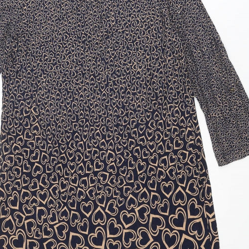 Lakeland Womens Blue Geometric Viscose A-Line Size 18 V-Neck Button - Heart pattern