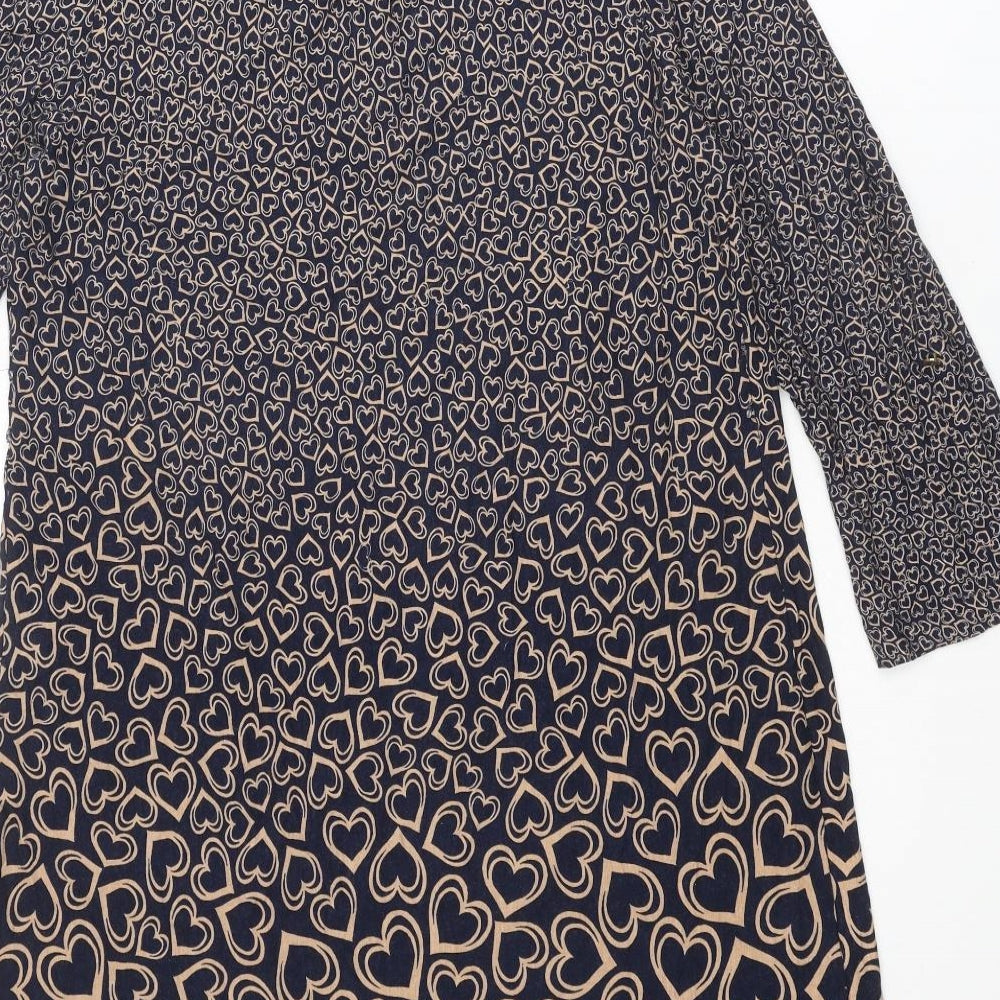 Lakeland Womens Blue Geometric Viscose A-Line Size 18 V-Neck Button - Heart pattern