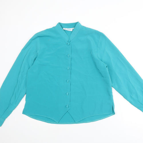 Rothmar of Scotland Womens Blue Polyester Basic Button-Up Size 16 Collared