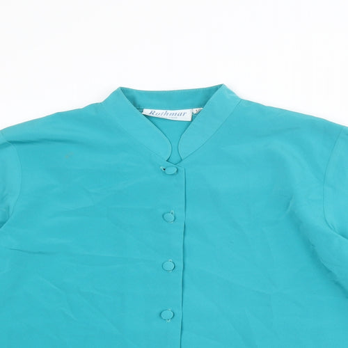 Rothmar of Scotland Womens Blue Polyester Basic Button-Up Size 16 Collared