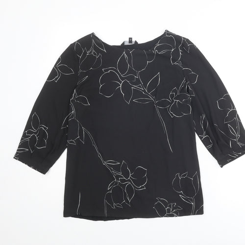 NEXT Womens Black Floral Polyester Basic Blouse Size 8 Boat Neck