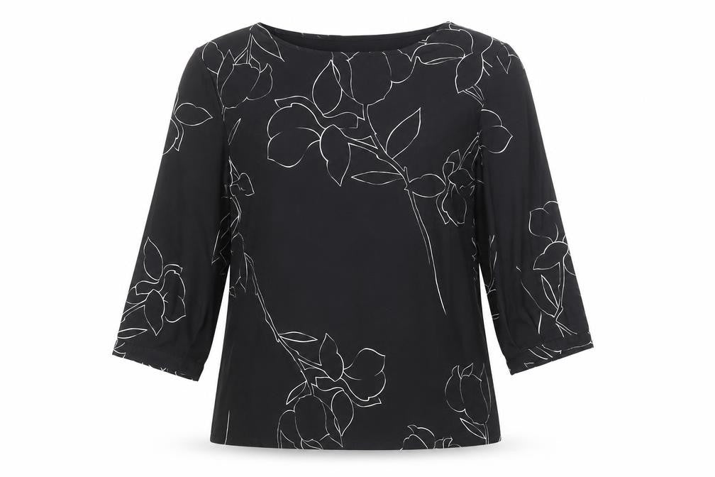 Next Womens Black Floral Polyester Basic Blouse Size 8 Boat Neck