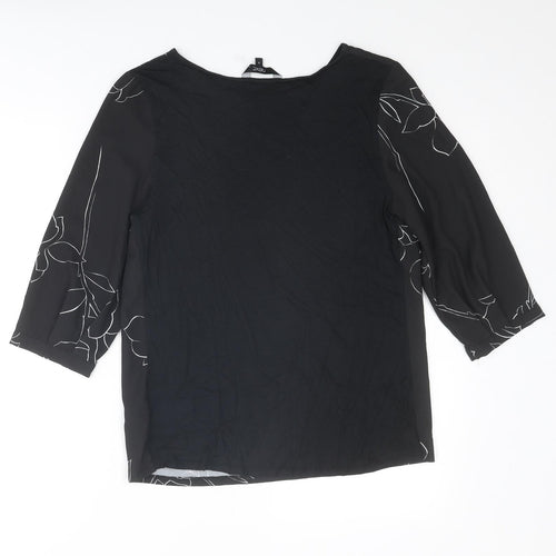 NEXT Womens Black Floral Polyester Basic Blouse Size 8 Boat Neck