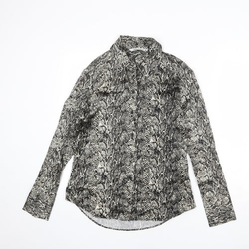 Zara Womens Multicoloured Animal Print Viscose Basic Button-Up Size S Collared - Snake Skin Print