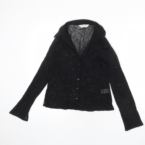 Dorothy Perkins Womens Black Nylon Basic Button-Up Size 14 Collared