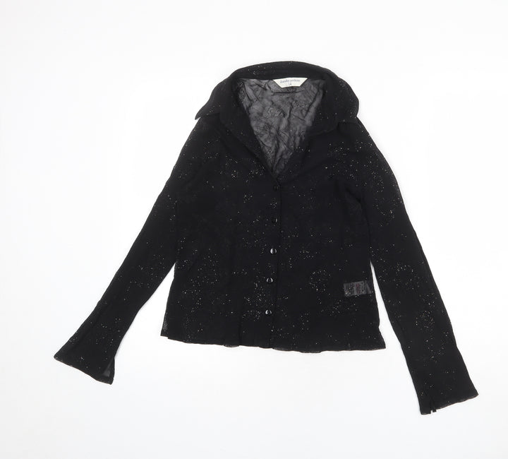 Dorothy Perkins Womens Black Nylon Basic Button-Up Size 14 Collared
