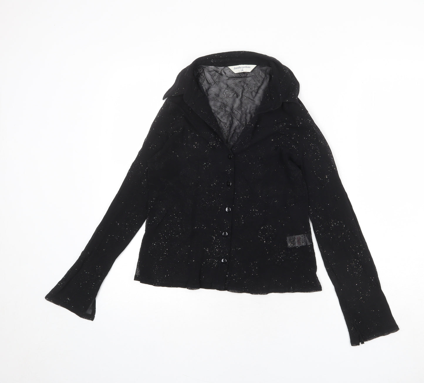 Dorothy Perkins Womens Black Nylon Basic Button-Up Size 14 Collared