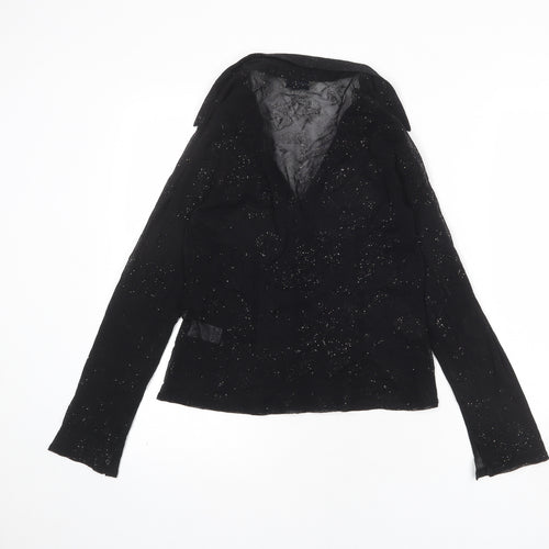 Dorothy Perkins Womens Black Nylon Basic Button-Up Size 14 Collared