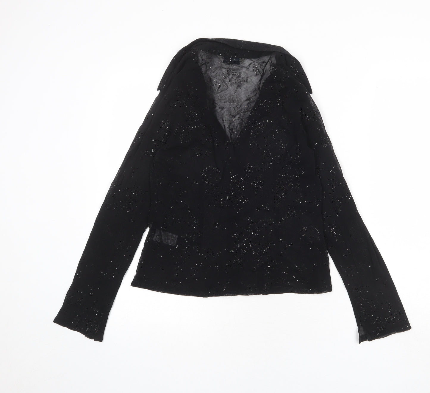 Dorothy Perkins Womens Black Nylon Basic Button-Up Size 14 Collared