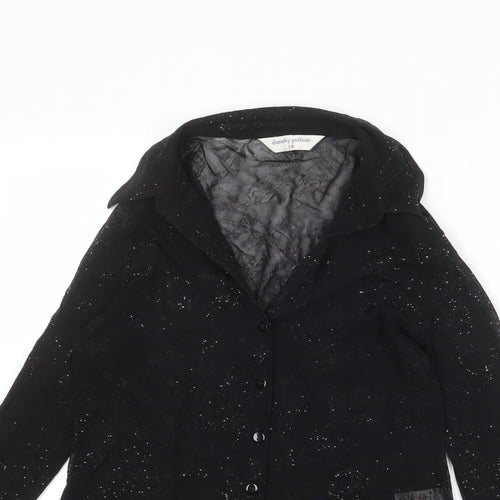 Dorothy Perkins Womens Black Nylon Basic Button-Up Size 14 Collared