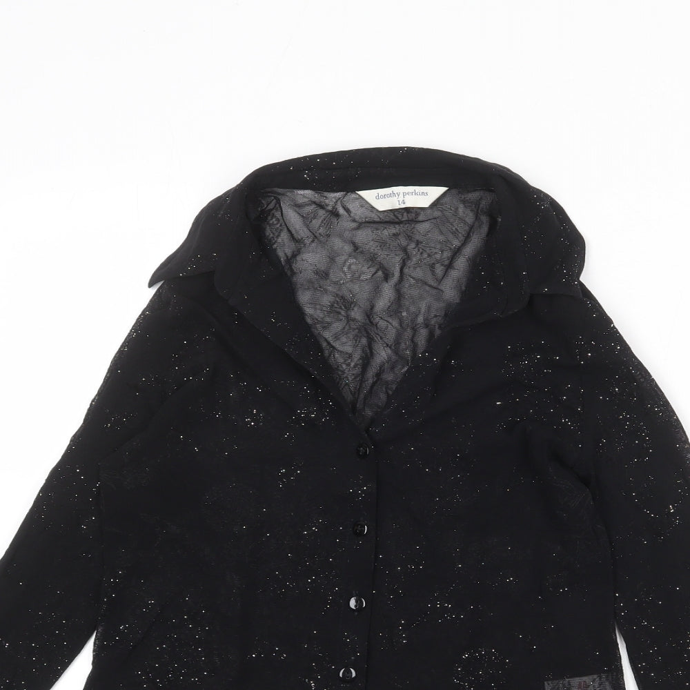 Dorothy Perkins Womens Black Nylon Basic Button-Up Size 14 Collared
