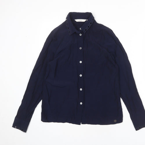 NÜMPH Womens Blue Viscose Basic Button-Up Size 6 Collared