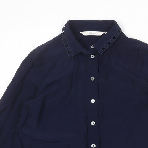 NÜMPH Womens Blue Viscose Basic Button-Up Size 6 Collared