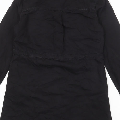 New Look Womens Black Cotton Shirt Dress Size 10 Collared Snap