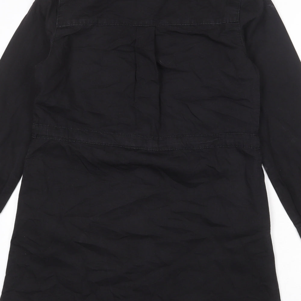 New Look Womens Black Cotton Shirt Dress Size 10 Collared Snap