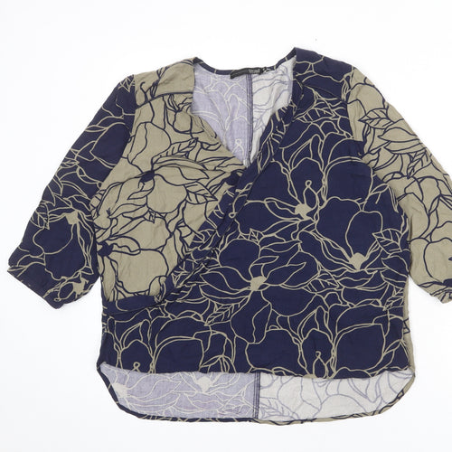 Trend Womens Blue Floral Viscose Basic Blouse Size 12 V-Neck