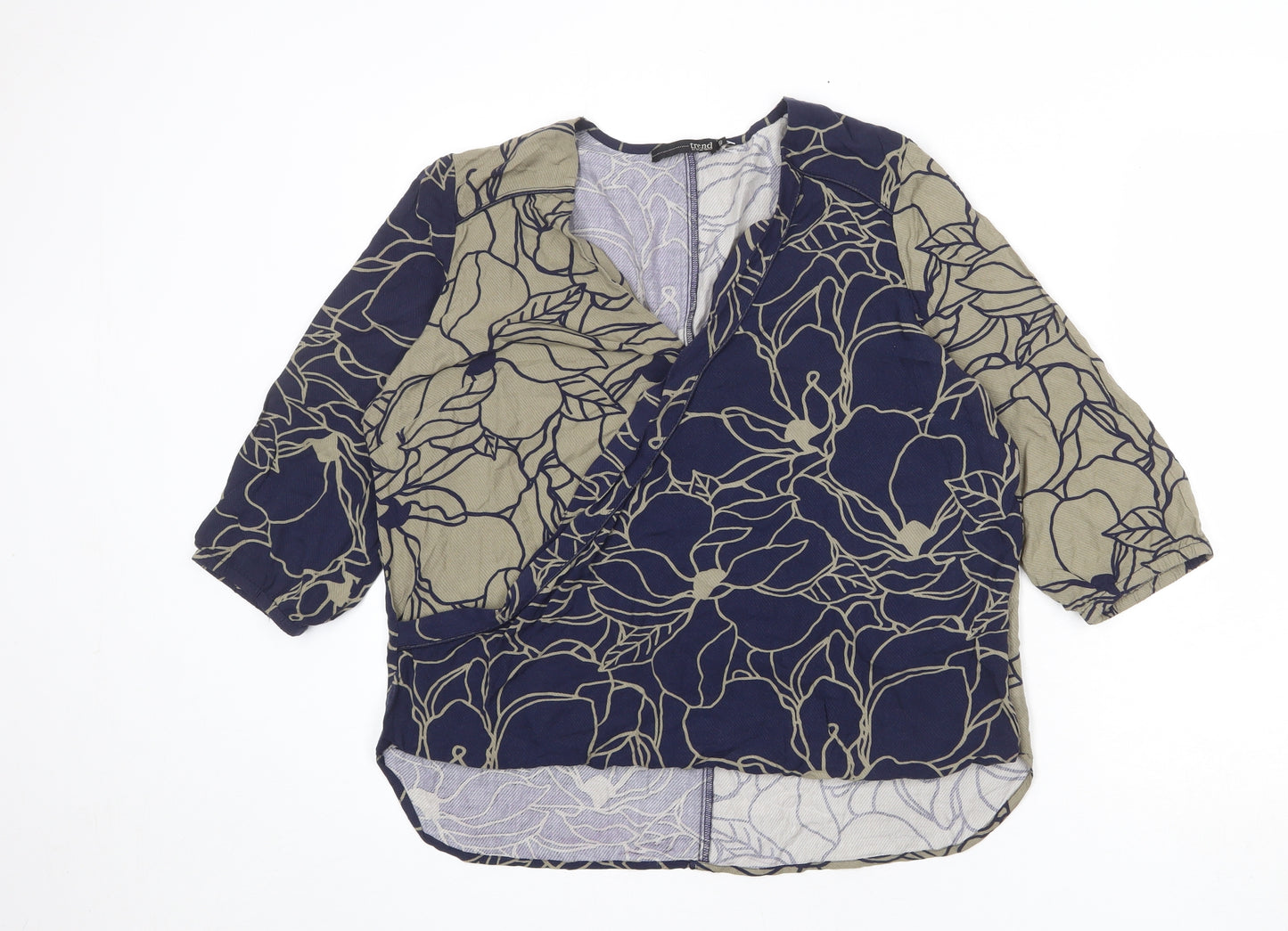 Trend Womens Blue Floral Viscose Basic Blouse Size 12 V-Neck