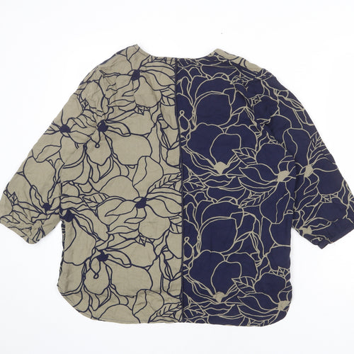 Trend Womens Blue Floral Viscose Basic Blouse Size 12 V-Neck
