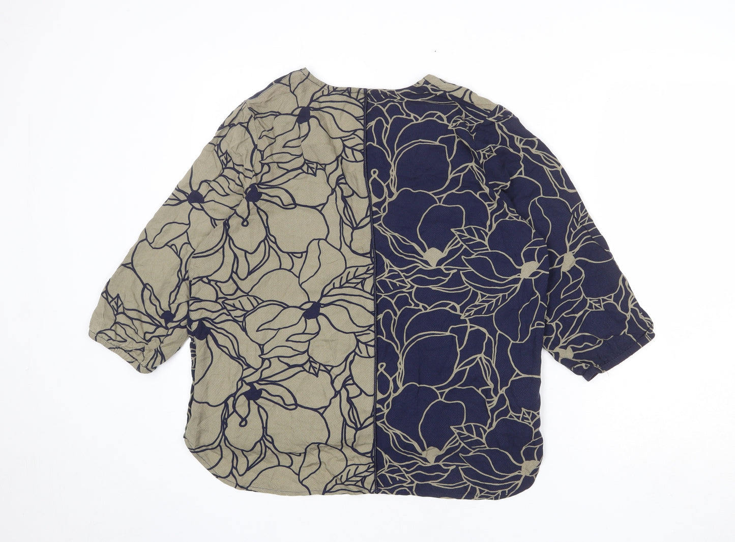 Trend Womens Blue Floral Viscose Basic Blouse Size 12 V-Neck