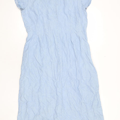 NEXT Womens Blue Lyocell A-Line Size 12 V-Neck Button