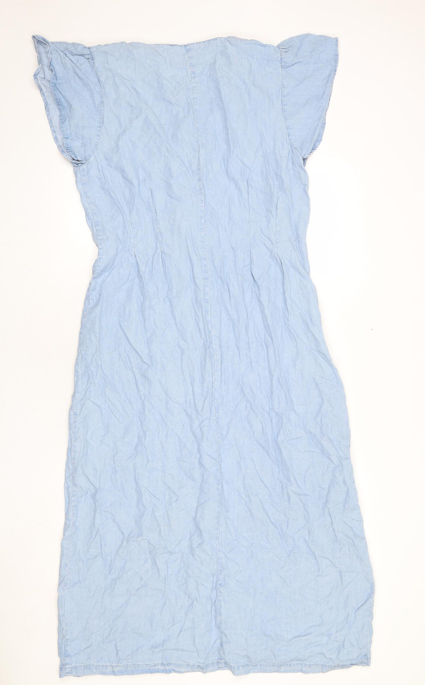 NEXT Womens Blue Lyocell A-Line Size 12 V-Neck Button