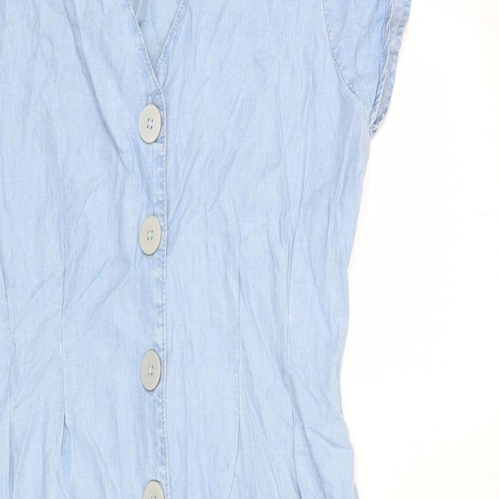NEXT Womens Blue Lyocell A-Line Size 12 V-Neck Button