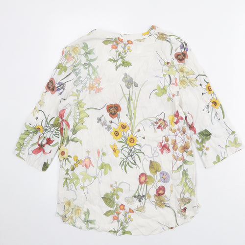 Zara Womens White Geometric Polyester Basic Blouse Size S V-Neck