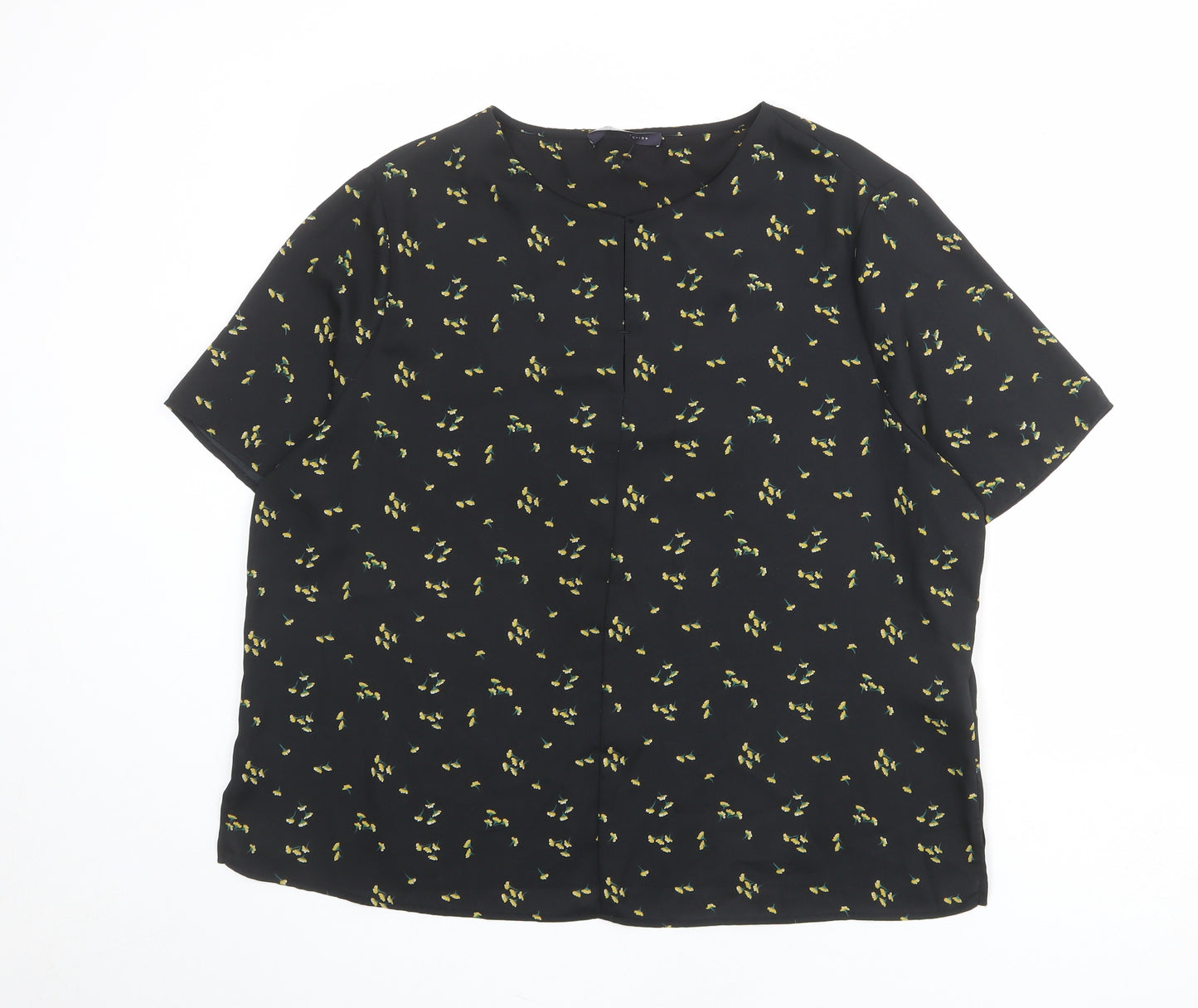 Marks and Spencer Womens Black Floral Polyester Basic Blouse Size 18 Round Neck