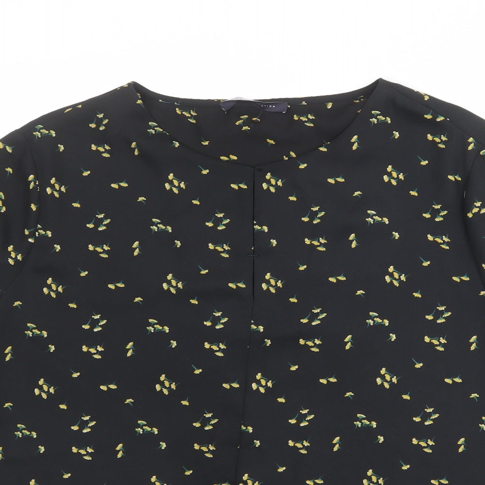 Marks and Spencer Womens Black Floral Polyester Basic Blouse Size 18 Round Neck