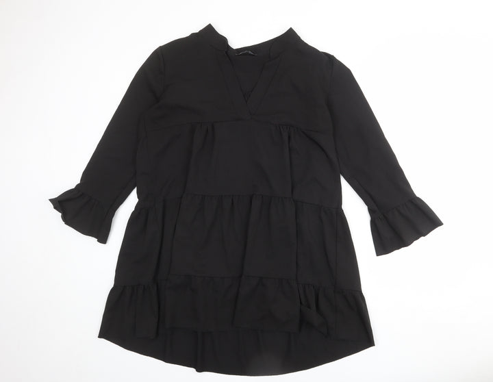 Cameo Rose Womens Black Polyester A-Line Size 12 V-Neck Pullover