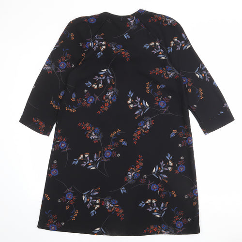 H&M Womens Black Geometric Polyester A-Line Size 10 Round Neck Tie