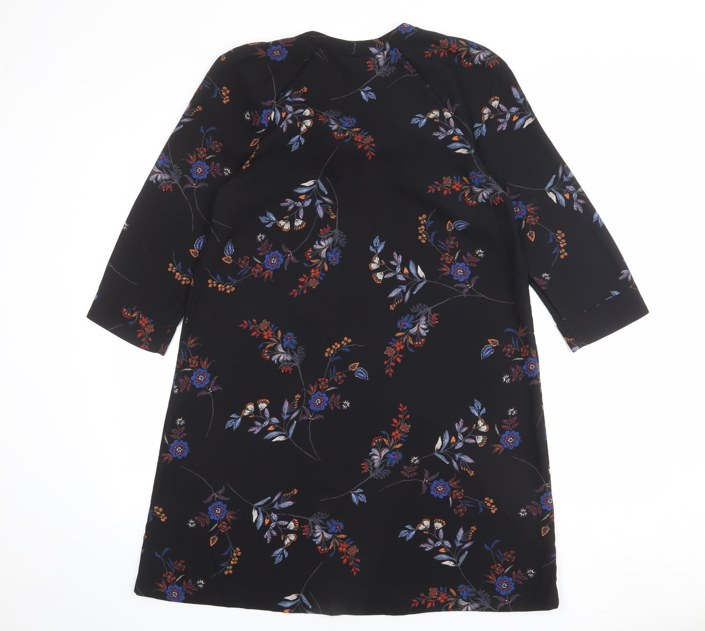 H&M Womens Black Geometric Polyester A-Line Size 10 Round Neck Tie