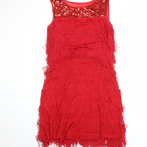 Roman Womens Red Polyester Tank Dress Size 10 Round Neck Pullover