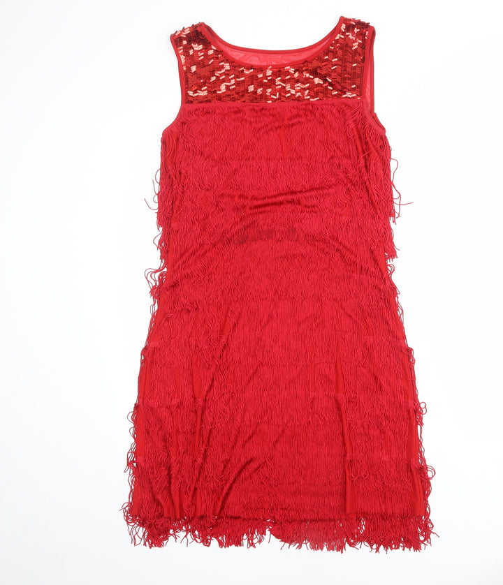 Roman Womens Red Polyester Tank Dress Size 10 Round Neck Pullover