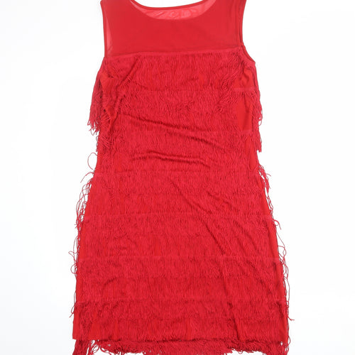 Roman Womens Red Polyester Tank Dress Size 10 Round Neck Pullover