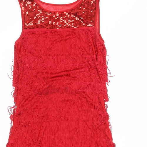 Roman Womens Red Polyester Tank Dress Size 10 Round Neck Pullover
