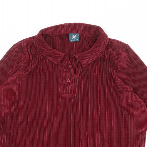 Amber Womens Red Polyester Basic T-Shirt Size 22 Collared