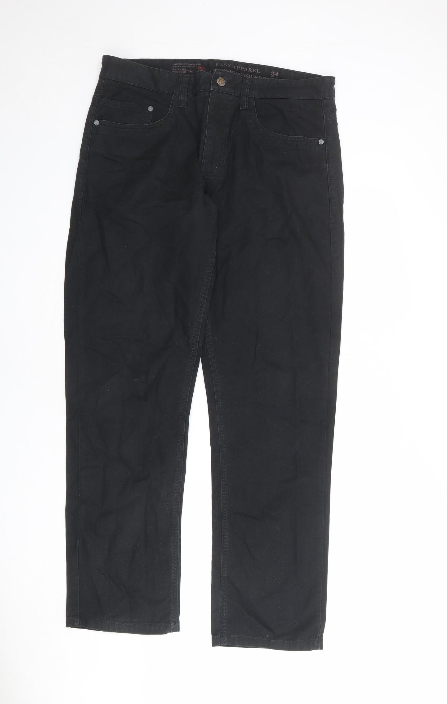 Easy Mens Black Cotton Straight Jeans Size 34 in L32 in Regular Zip