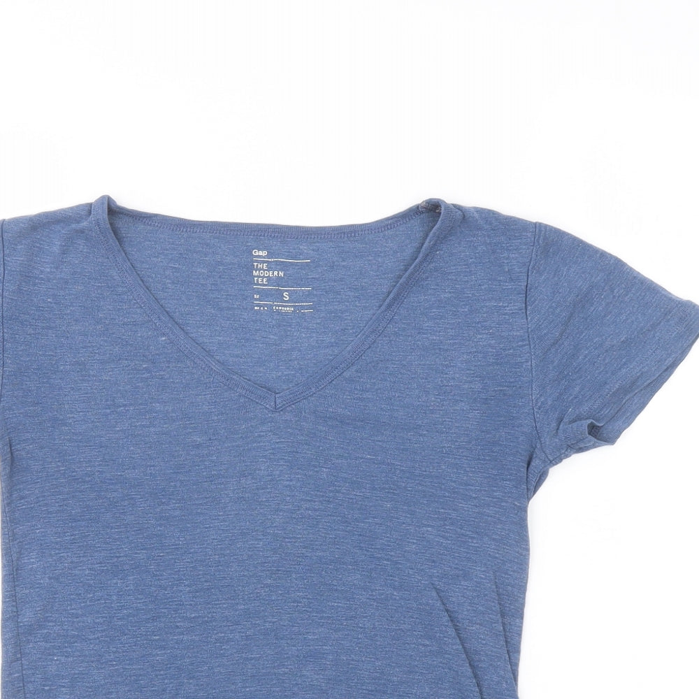 Gap Womens Blue Cotton Basic T-Shirt Size S V-Neck