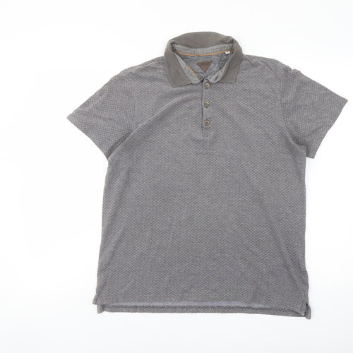 Silver Eight Mens Grey Geometric Cotton Polo Size M Collared Button