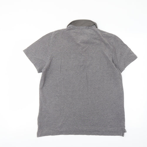 Silver Eight Mens Grey Geometric Cotton Polo Size M Collared Button