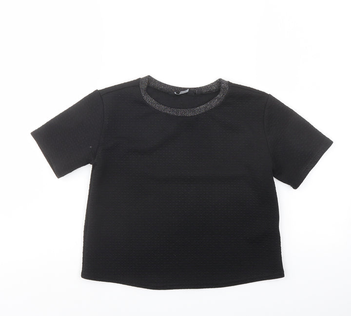 New Look Girls Black Polyester Pullover T-Shirt Size 12-13 Years Crew Neck Pullover - Neckline Detail