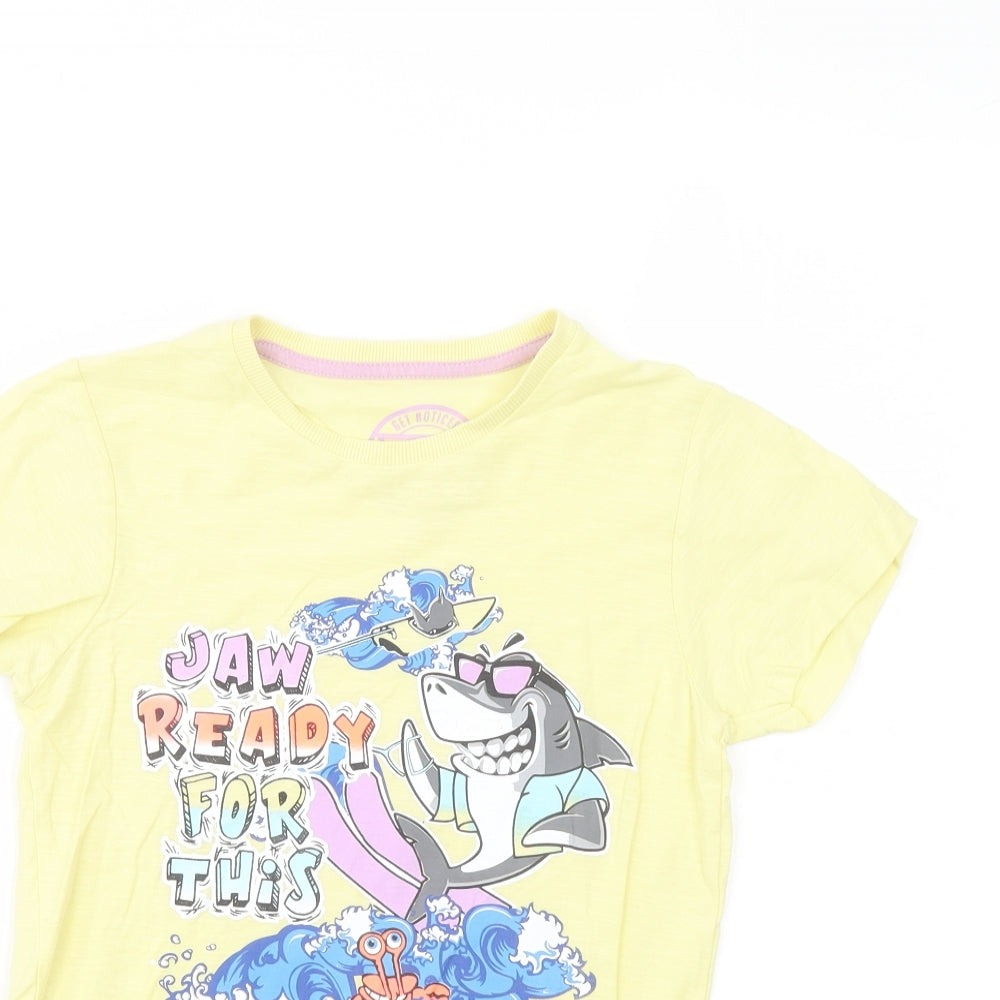 Urban Dept Boys Yellow Cotton Basic T-Shirt Size 9 Years Crew Neck Pullover - Shark