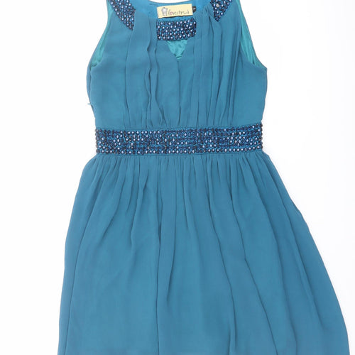Lovestruck Womens Blue Polyester A-Line Size S Round Neck Zip