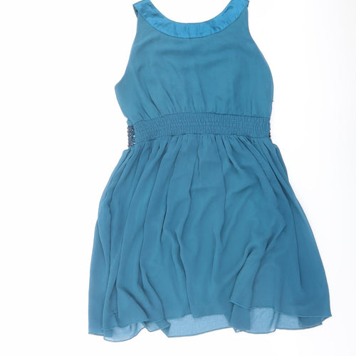 Lovestruck Womens Blue Polyester A-Line Size S Round Neck Zip