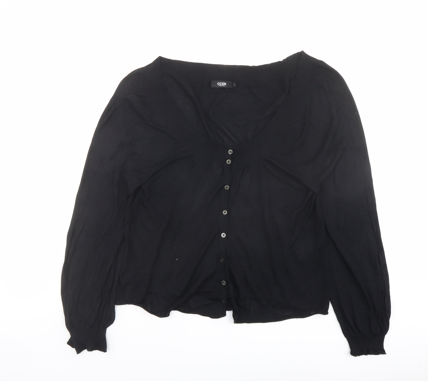 CCDK Womens Black Round Neck Silk Cardigan Jumper Size L