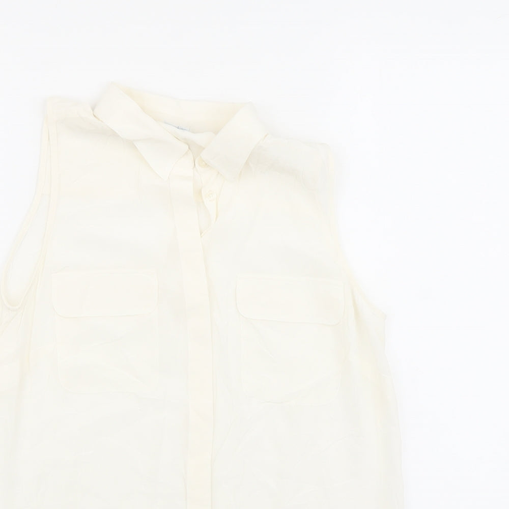 Boden Womens Ivory Silk Basic Button-Up Size 10 Collared