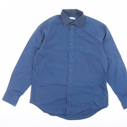NEXT Mens Blue Cotton Button-Up Size 15.5 Collared Button
