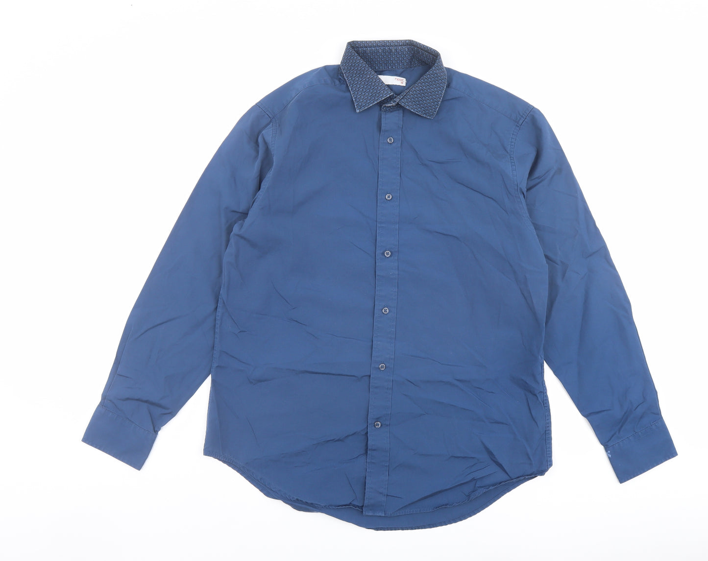 NEXT Mens Blue Cotton Button-Up Size 15.5 Collared Button