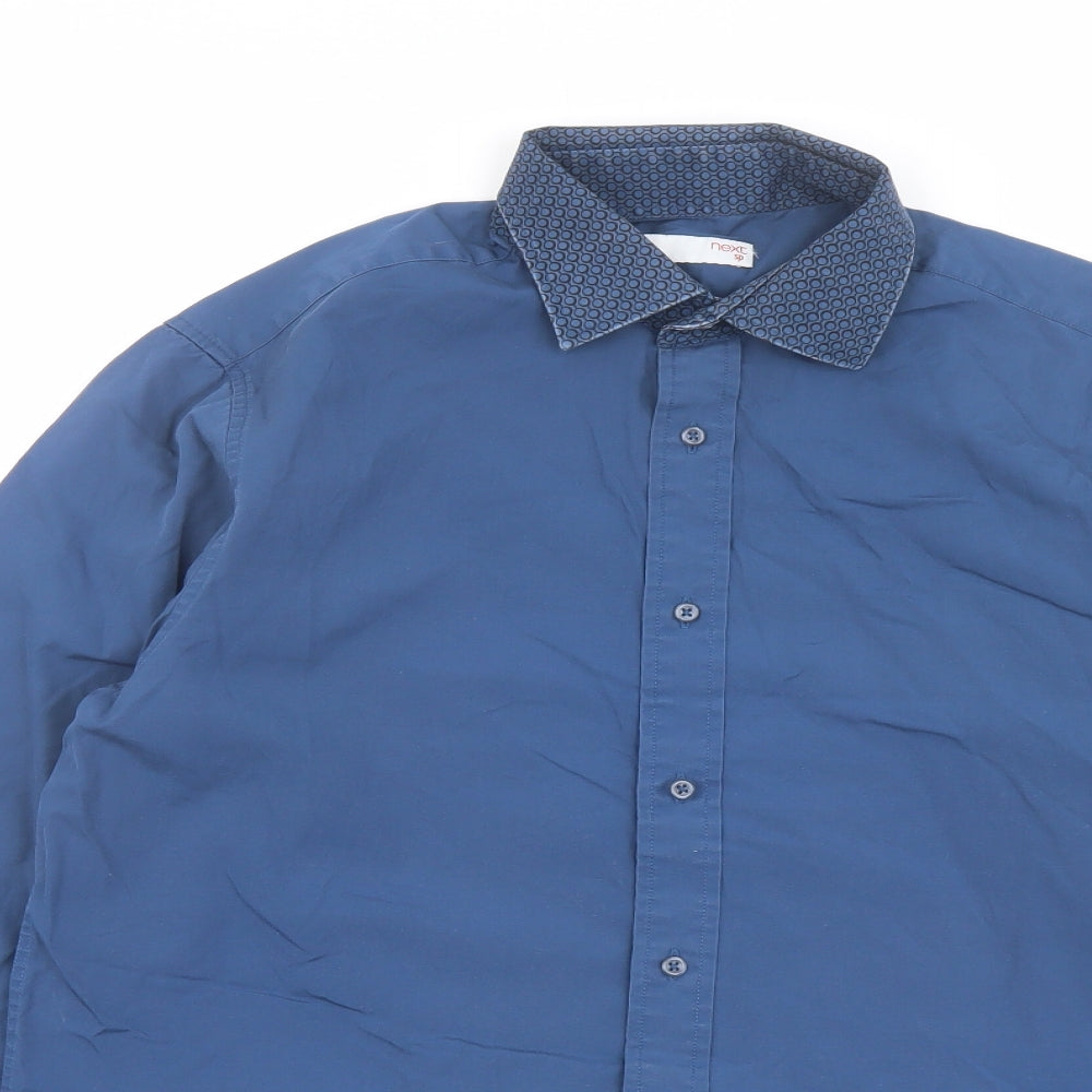 NEXT Mens Blue Cotton Button-Up Size 15.5 Collared Button